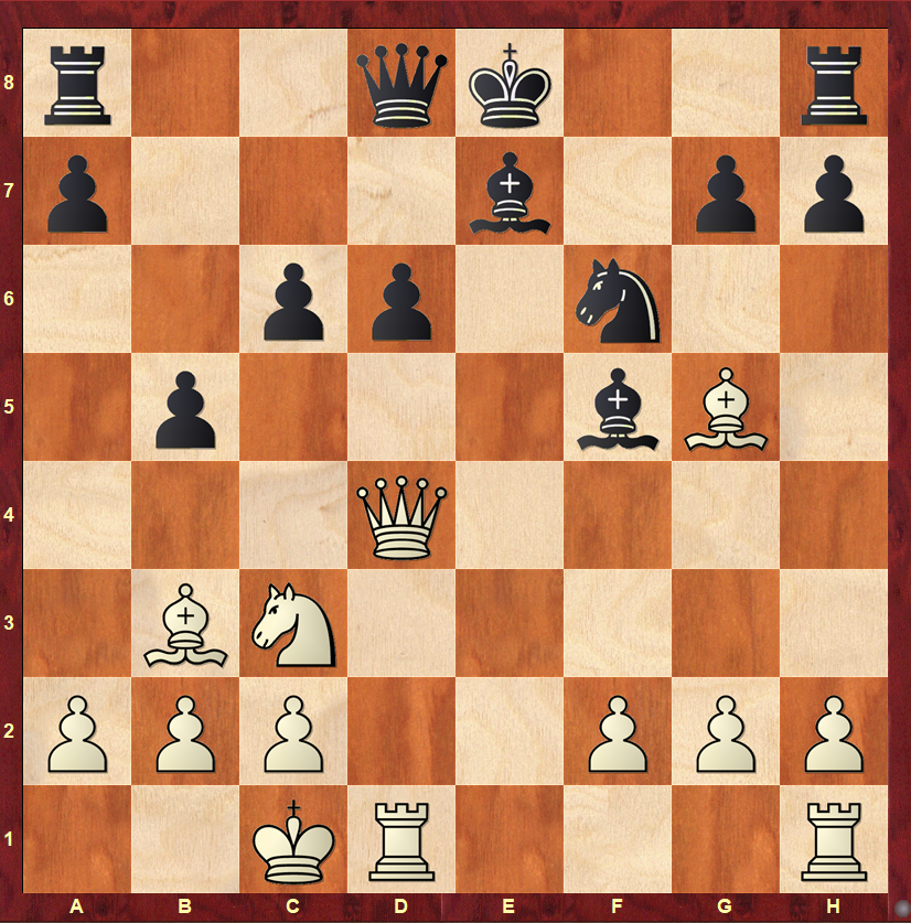 Carlsen versus Dolmatov at the 2004 Aeroflot Open, with Black uncastled and White controlling the open center with more developed pieces.